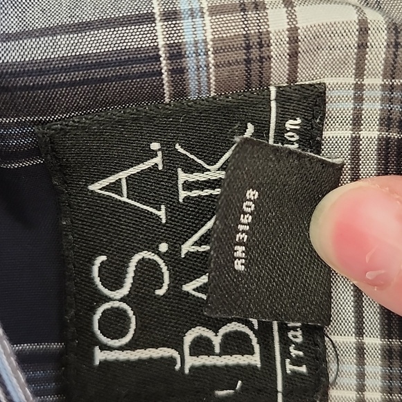 Jos. A. Bank Blue, White & Gray Plaid, Button Down, Long Sleeve, Men's Shirt - Picture 7 of 9